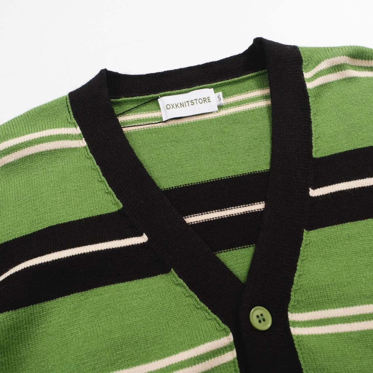 Men's Striped Knit Cardigan – Classic Green and Black Retro Button-Up Sweater for Timeless Style