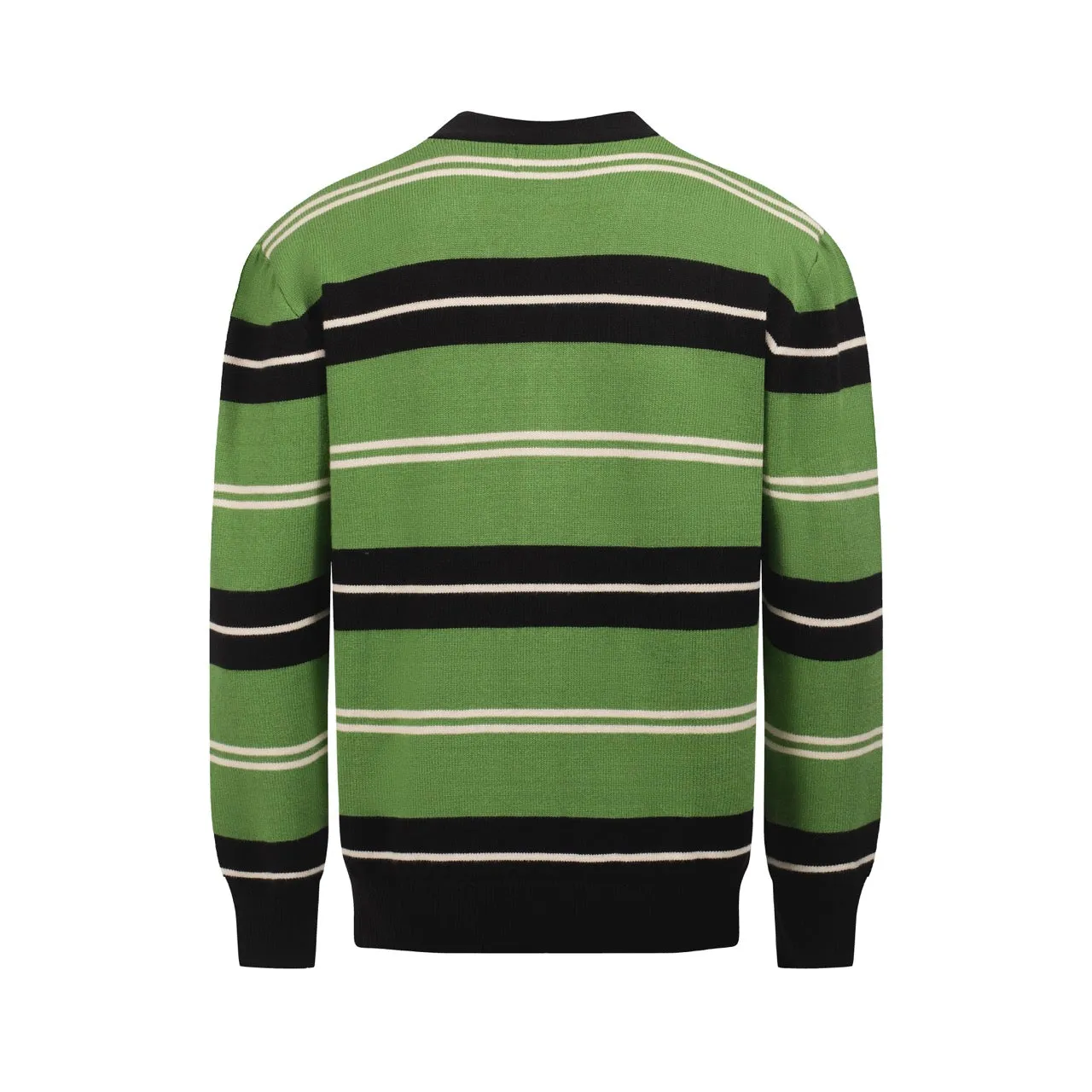 Men's Striped Knit Cardigan – Classic Green and Black Retro Button-Up Sweater for Timeless Style