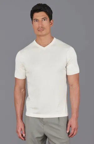 Mens Ultra Fine Cotton High V Neck Knitted T-Shirt