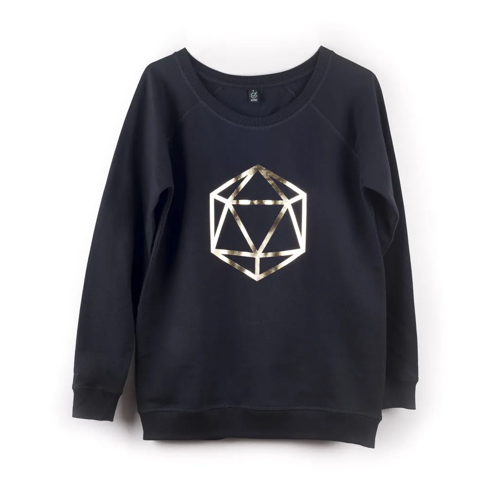 Metallic gold octahedron on black sweat