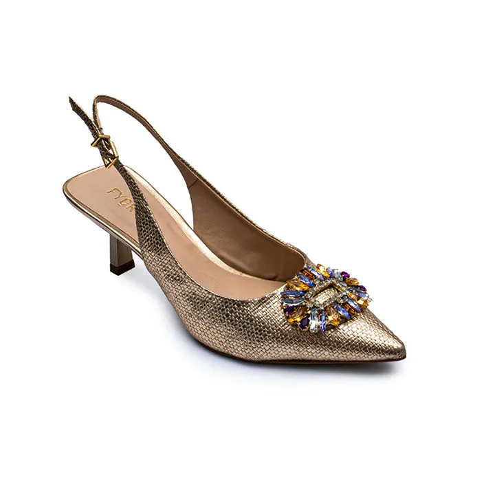 Metallic Jewelled Brooch Pointed Pump BCR 025