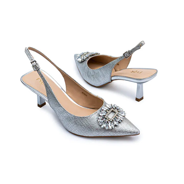 Metallic Jewelled Brooch Pointed Pump BCR 025