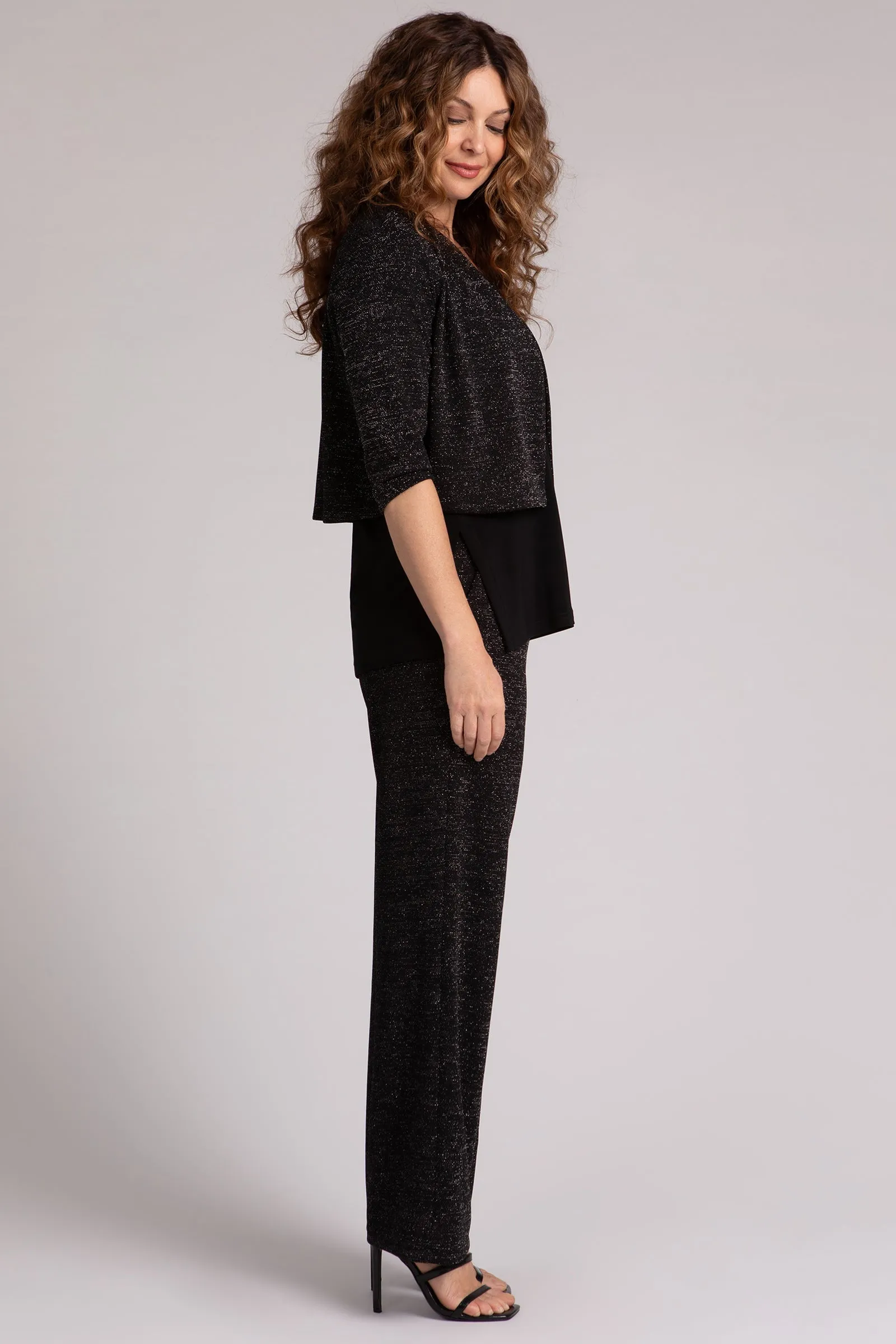 Metallic Pique Classic Bolero Cardigan | Black