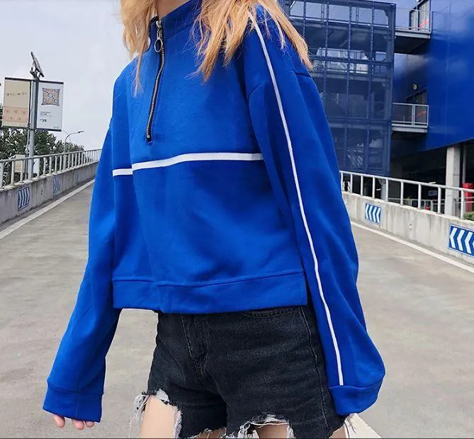 Metallic Ring Zipper Cropped Sweatshirt