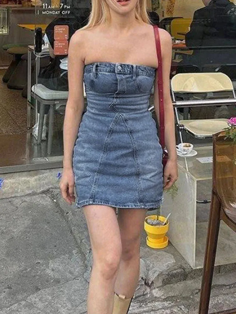 Mini Denim Backless Slim Sleeveless Bodycon Casual Dress