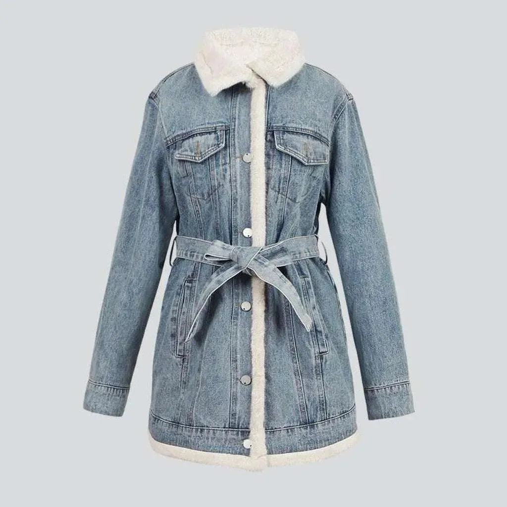 Mini denim coat with fur