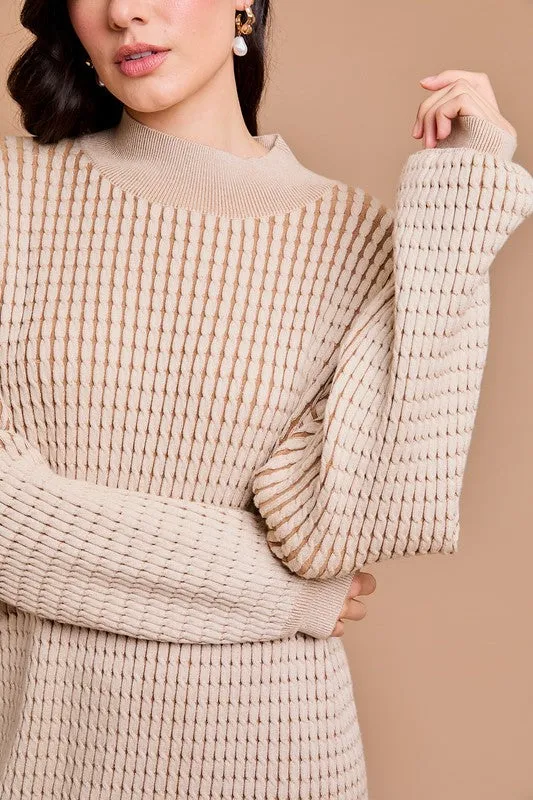 Mock Neck Cable Sweater Dress