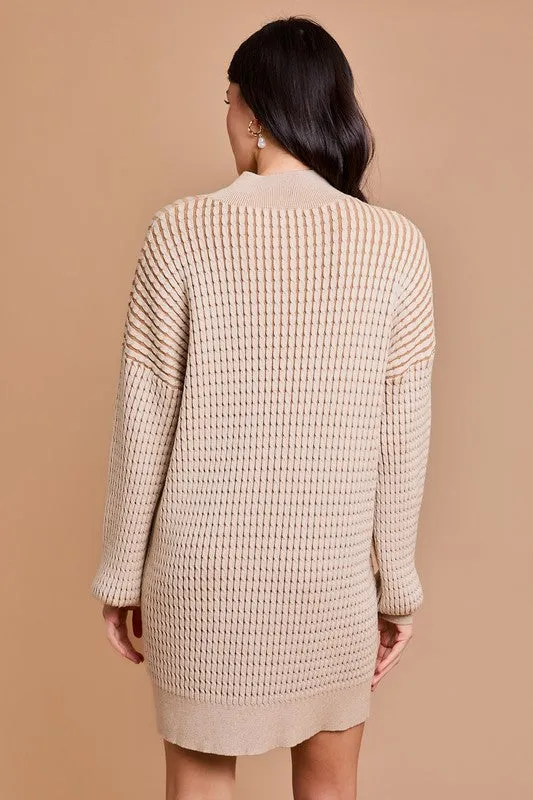 Mock Neck Cable Sweater Dress