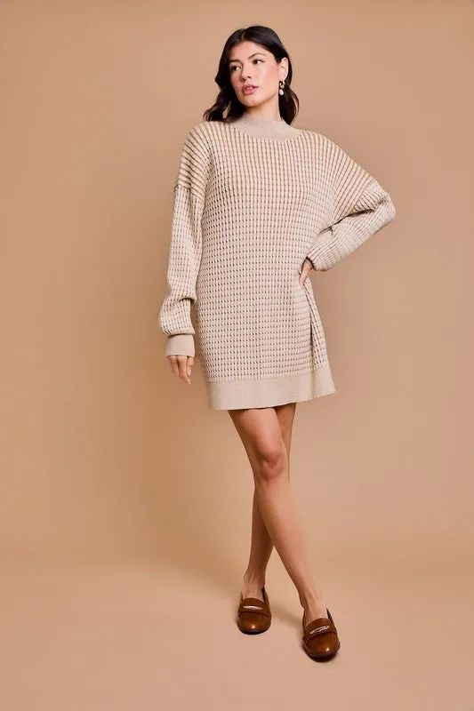 Mock Neck Cable Sweater Dress