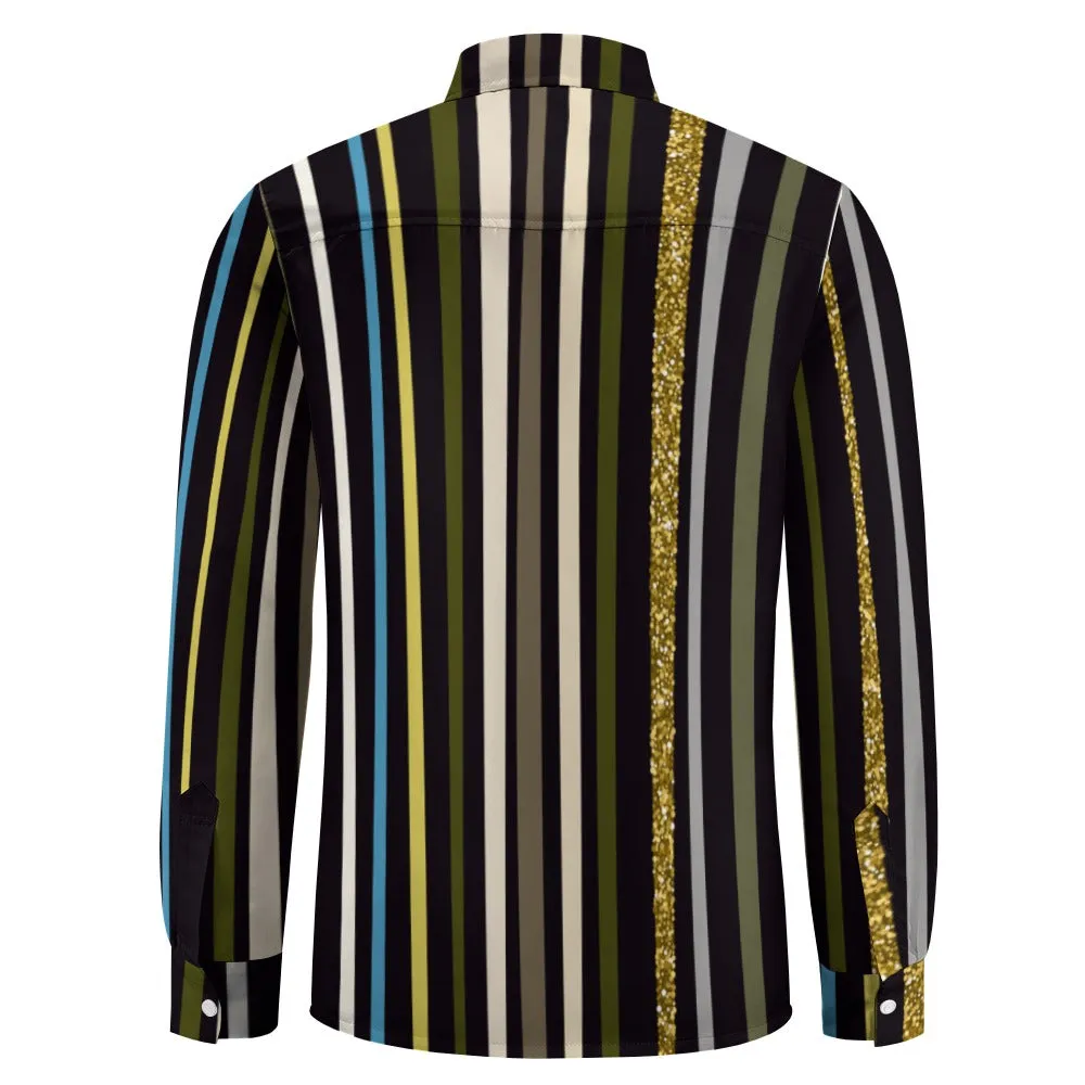 Multi Stripe One Pocket Long Sleeve Shirt