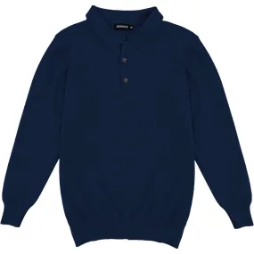 Navy Blue Mens Knit Long Sleeve Sweater Polo Shirt