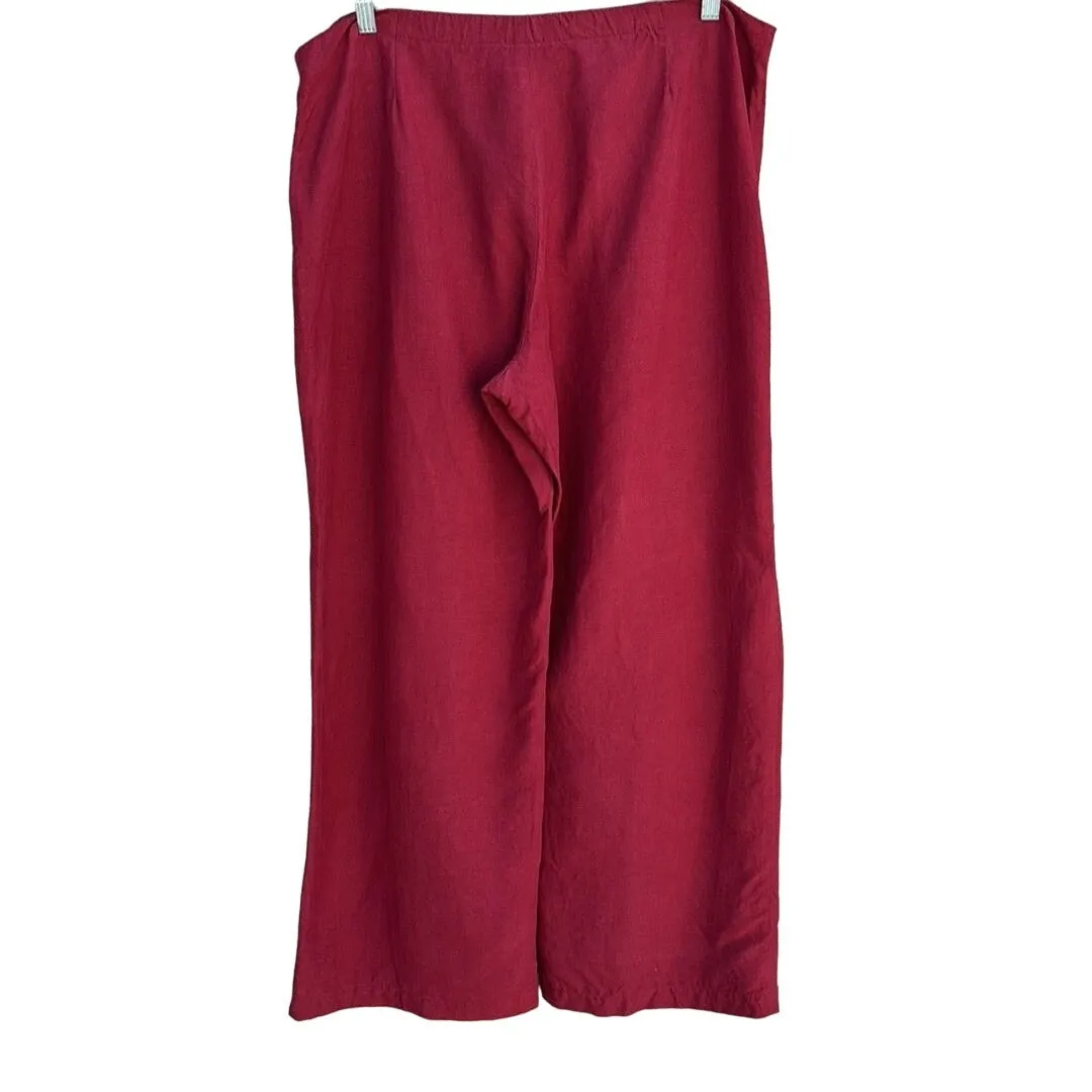 Neiman Marcus Women's Red Silk Linen Shirt Sleeveless Top High Waist Pants 3 Set