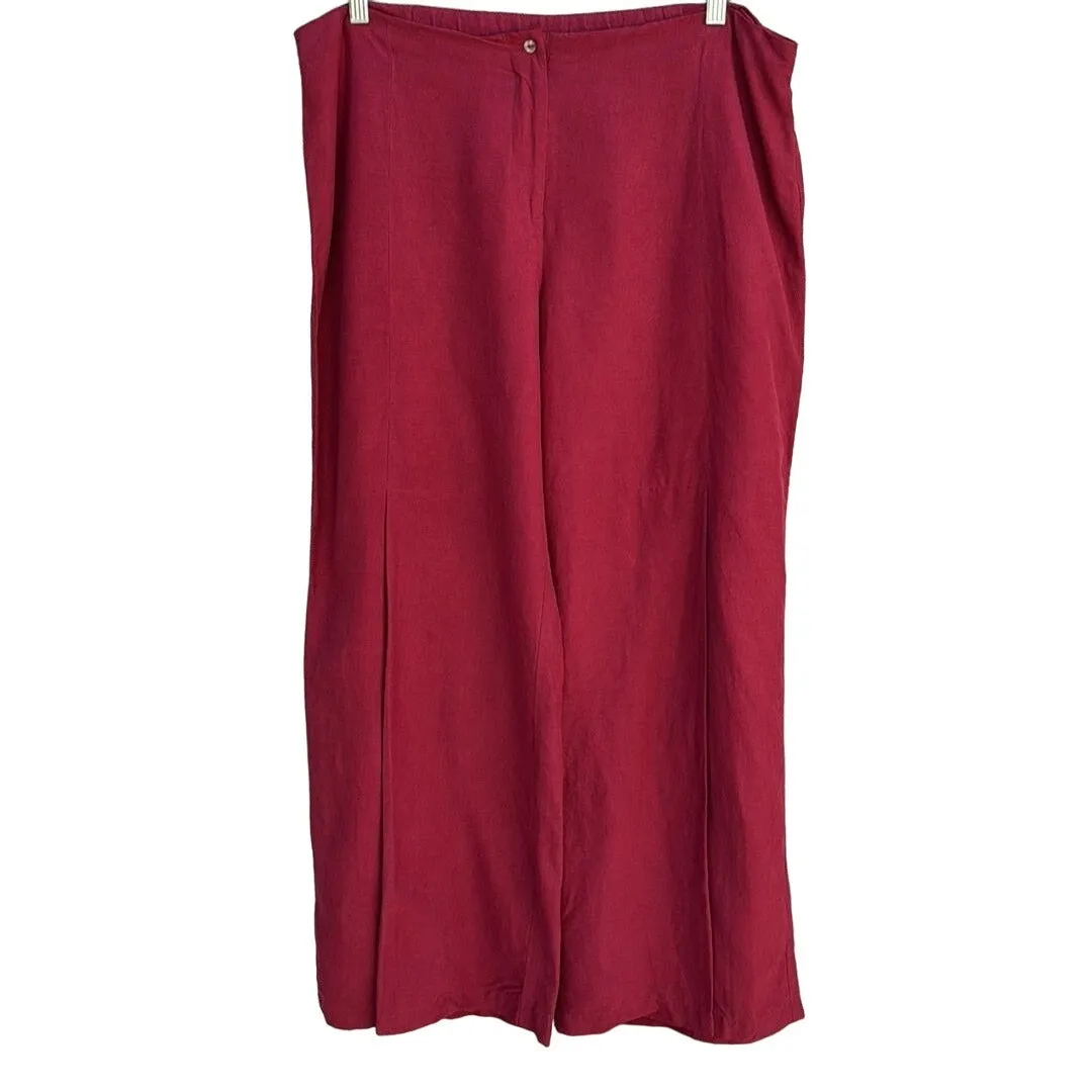 Neiman Marcus Women's Red Silk Linen Shirt Sleeveless Top High Waist Pants 3 Set