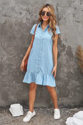 Nessa Button Front Ruffle Hem Dress