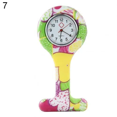 Nurse Watch Multicolor Pattern Arabic Numerals Round Dial Women Nurses Brooch Tunic Fob Watches Pocket Watches