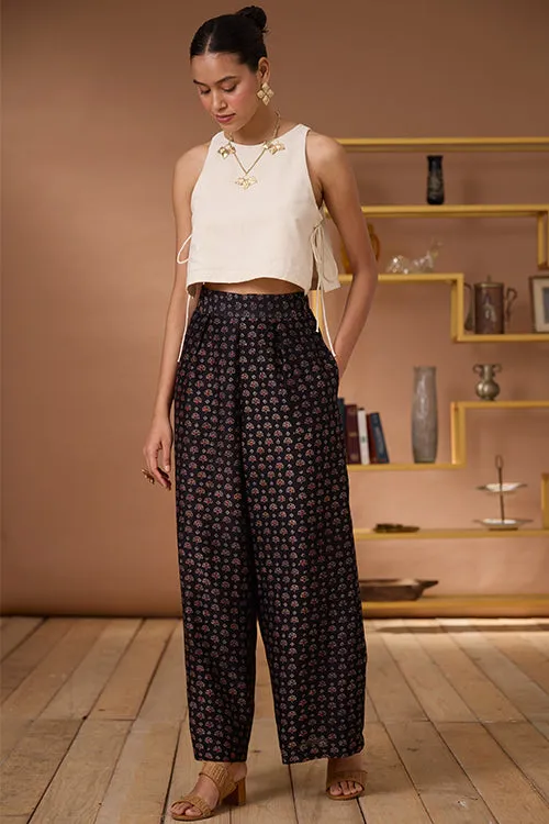 Okhai "Starry Quartz" Handblock Printed Chanderi Silk Ajrakh High Waisted Pants