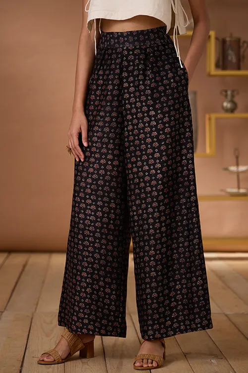 Okhai "Starry Quartz" Handblock Printed Chanderi Silk Ajrakh High Waisted Pants