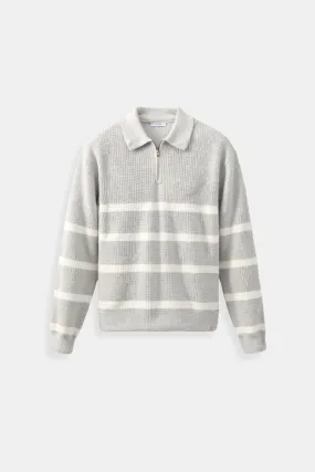 Old Money Striped Quater Zip Woolen Sweater