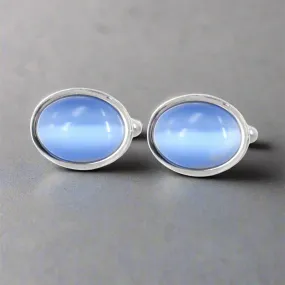 Oval Light Blue Fibre Optic Glass Cufflinks (Online Exclusive)