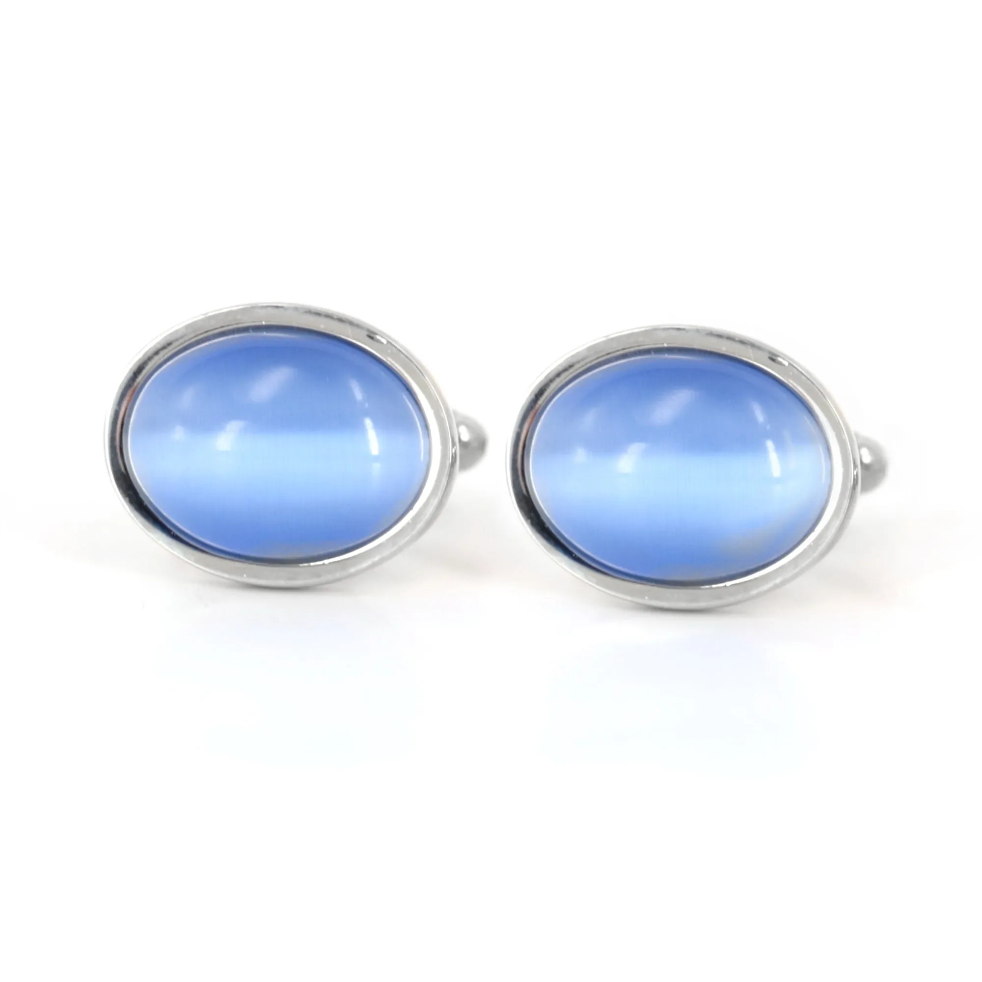 Oval Light Blue Fibre Optic Glass Cufflinks (Online Exclusive)