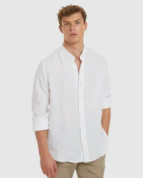 Palma-Slim White Mandarin Collar Linen Shirt