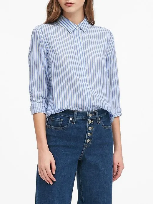 Parker Tunic-Fit Shirt in Bold Blue Stripe