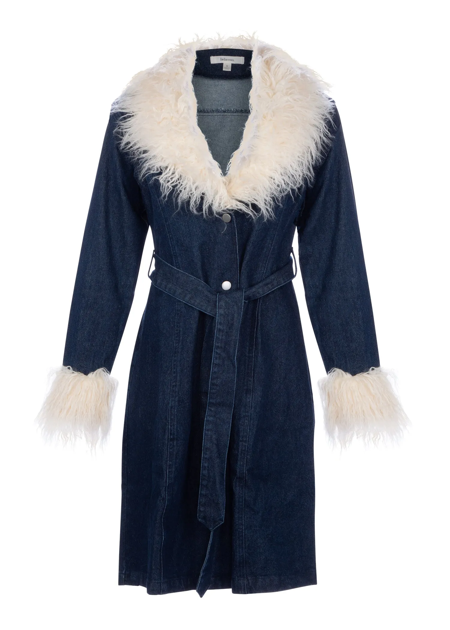 Penny Lane Denim Coat with Faux Fur