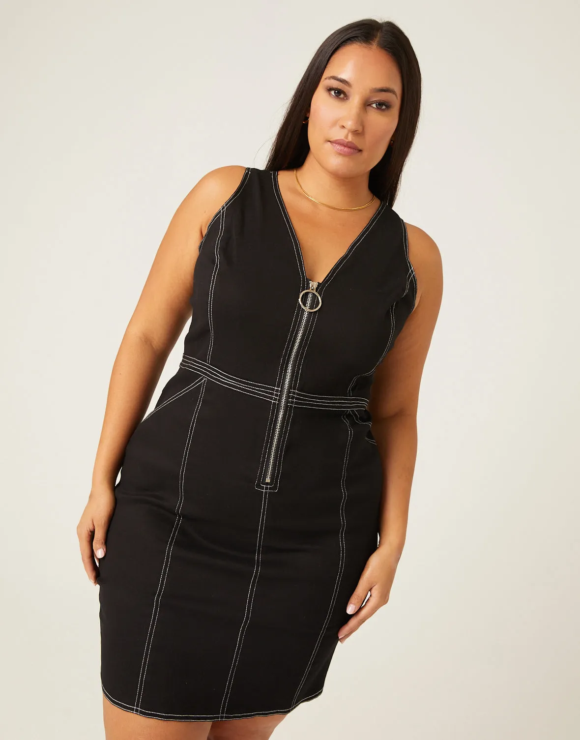 Plus Size Zip Front Seams Dress