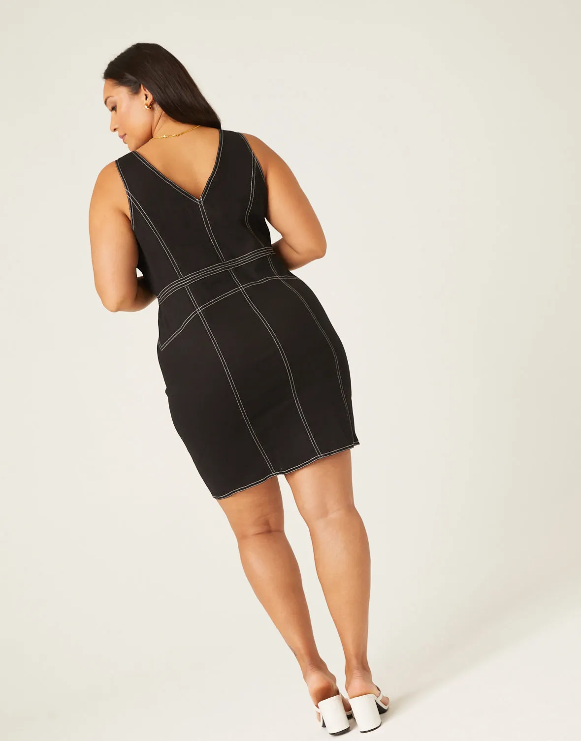 Plus Size Zip Front Seams Dress