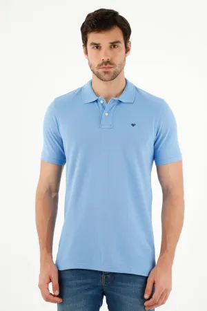 Polo azul con raqueta multicolor para hombre