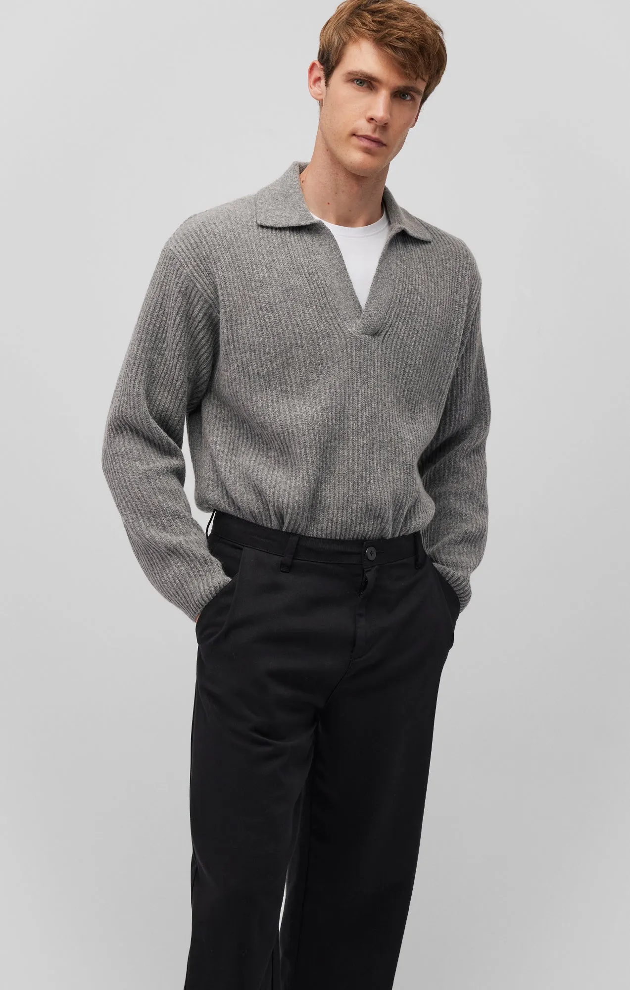 POLO COLLAR SWEATER IN GREY MELANGE