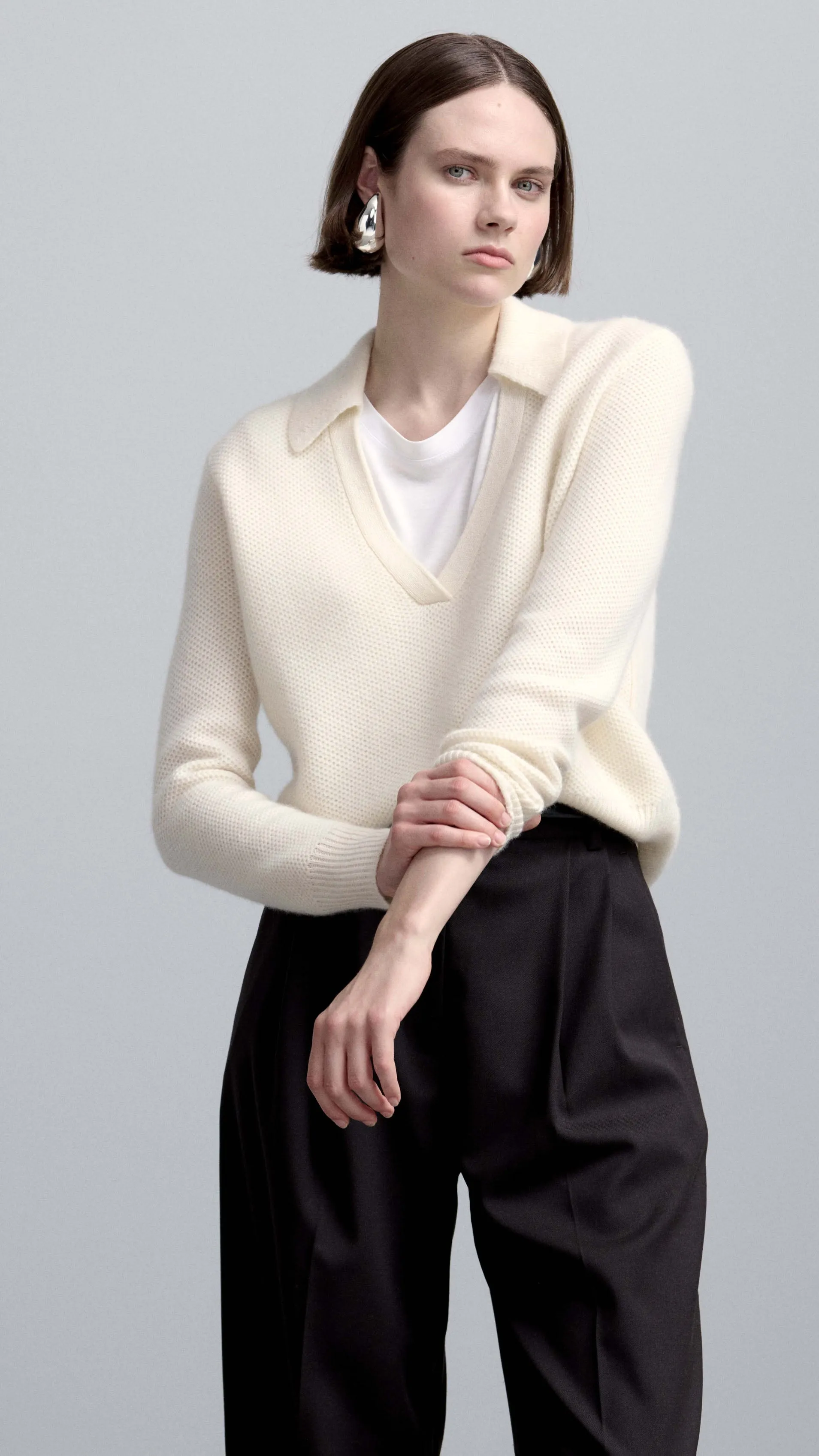 Polo Sweater in Wool Cashmere | Cream