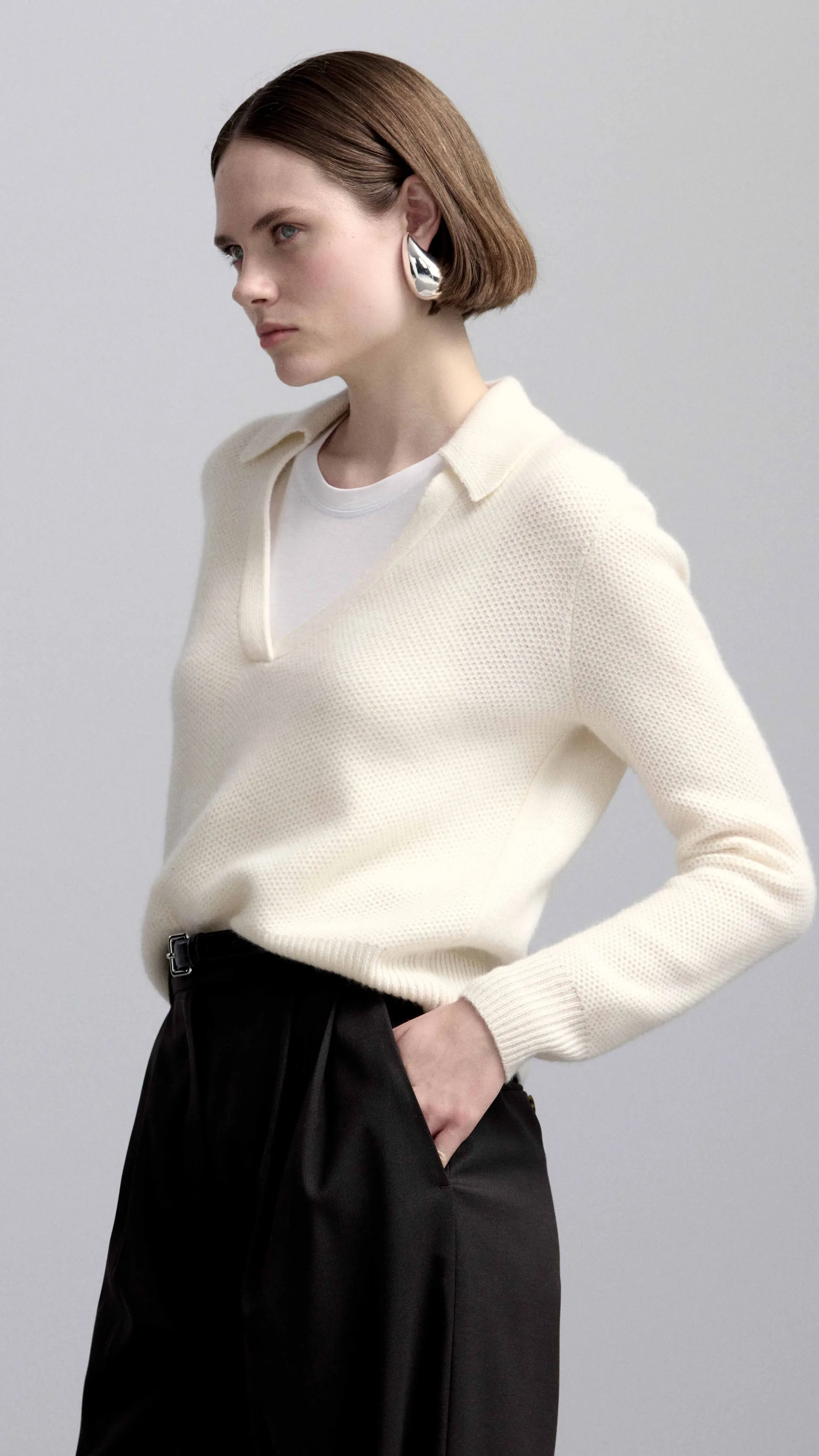 Polo Sweater in Wool Cashmere | Cream