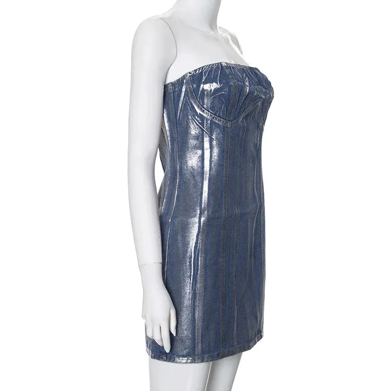 Pre Order: Solid Strapless Bodycon Denim Dress