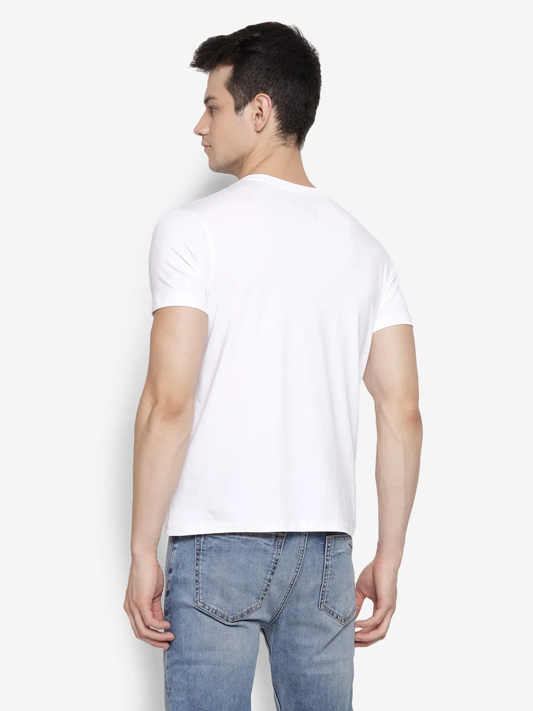 Printed White Crew Neck Men T-Shirt for Men