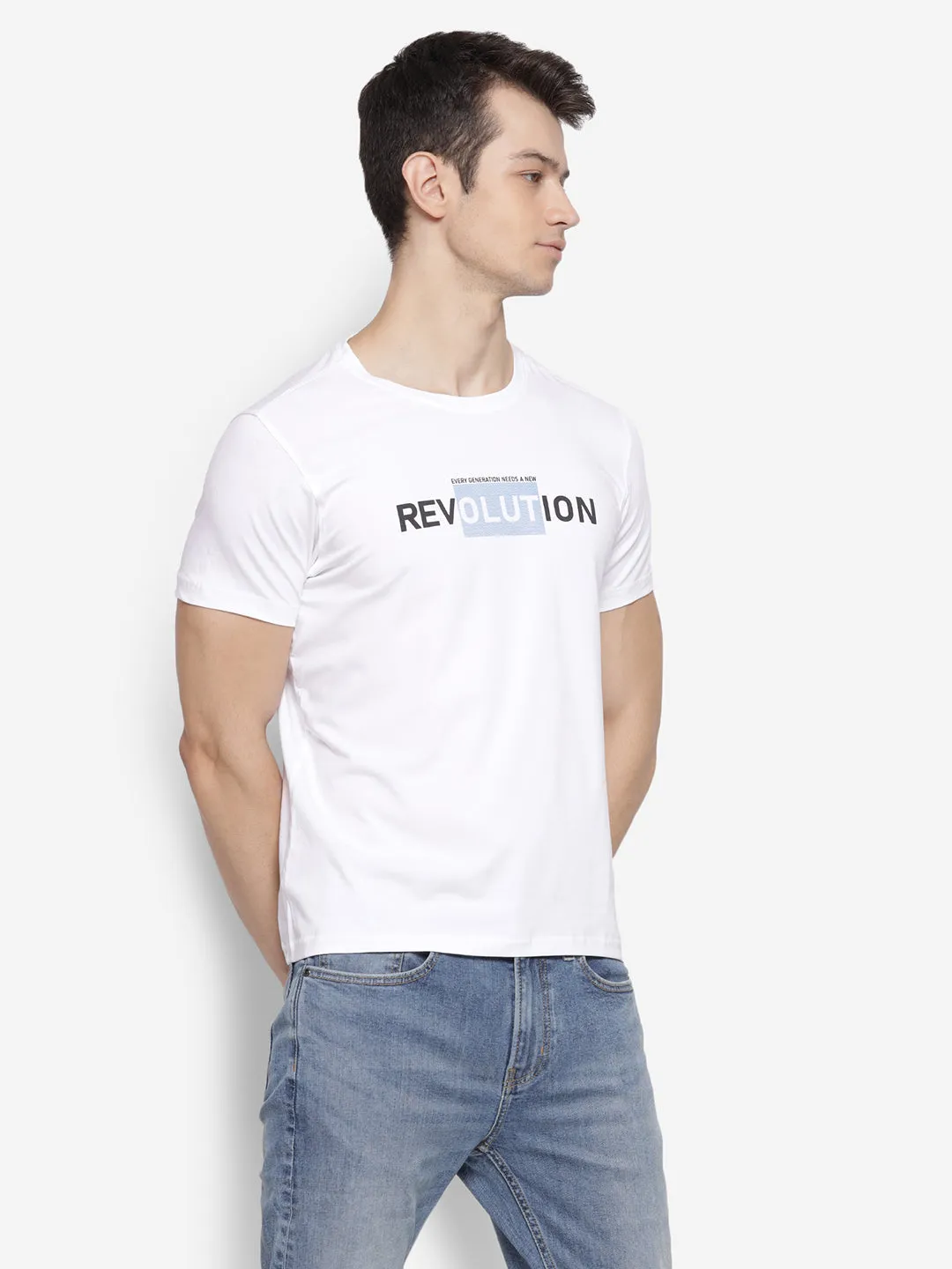 Printed White Crew Neck Men T-Shirt for Men