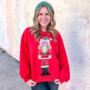 Queen of Sparkles: Red Metallic Santa Nutcracker Sweatshirt