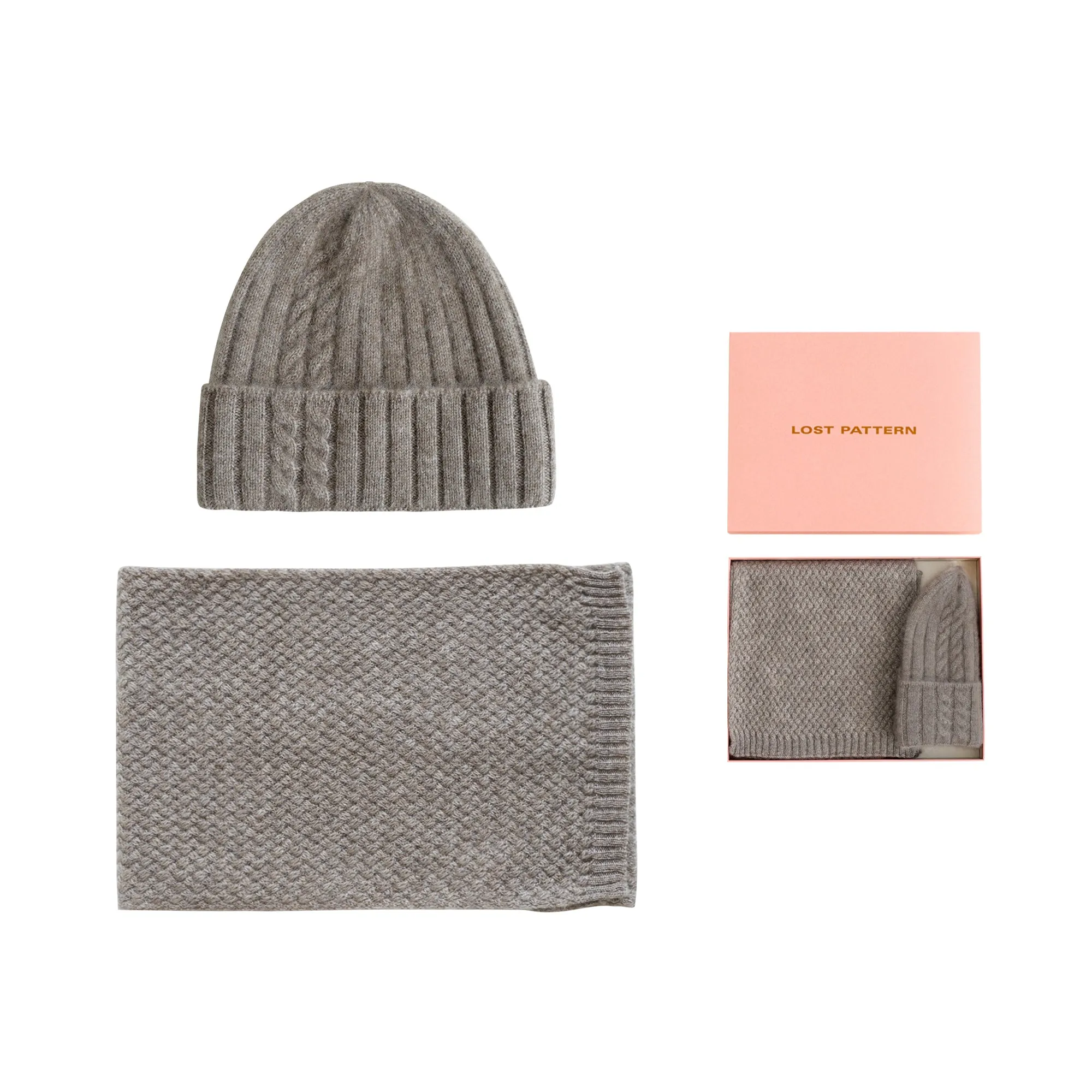 "Warmth Whisper" Cashmere Scarf & Beanie Hat Gift Set - Steel Grey