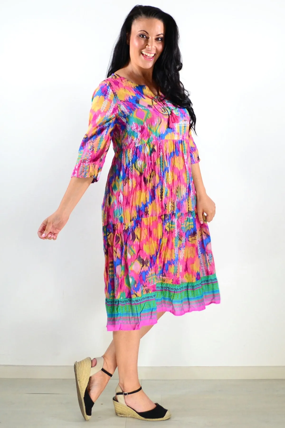 Rebecca Holi Tie Neck Tunic Dress