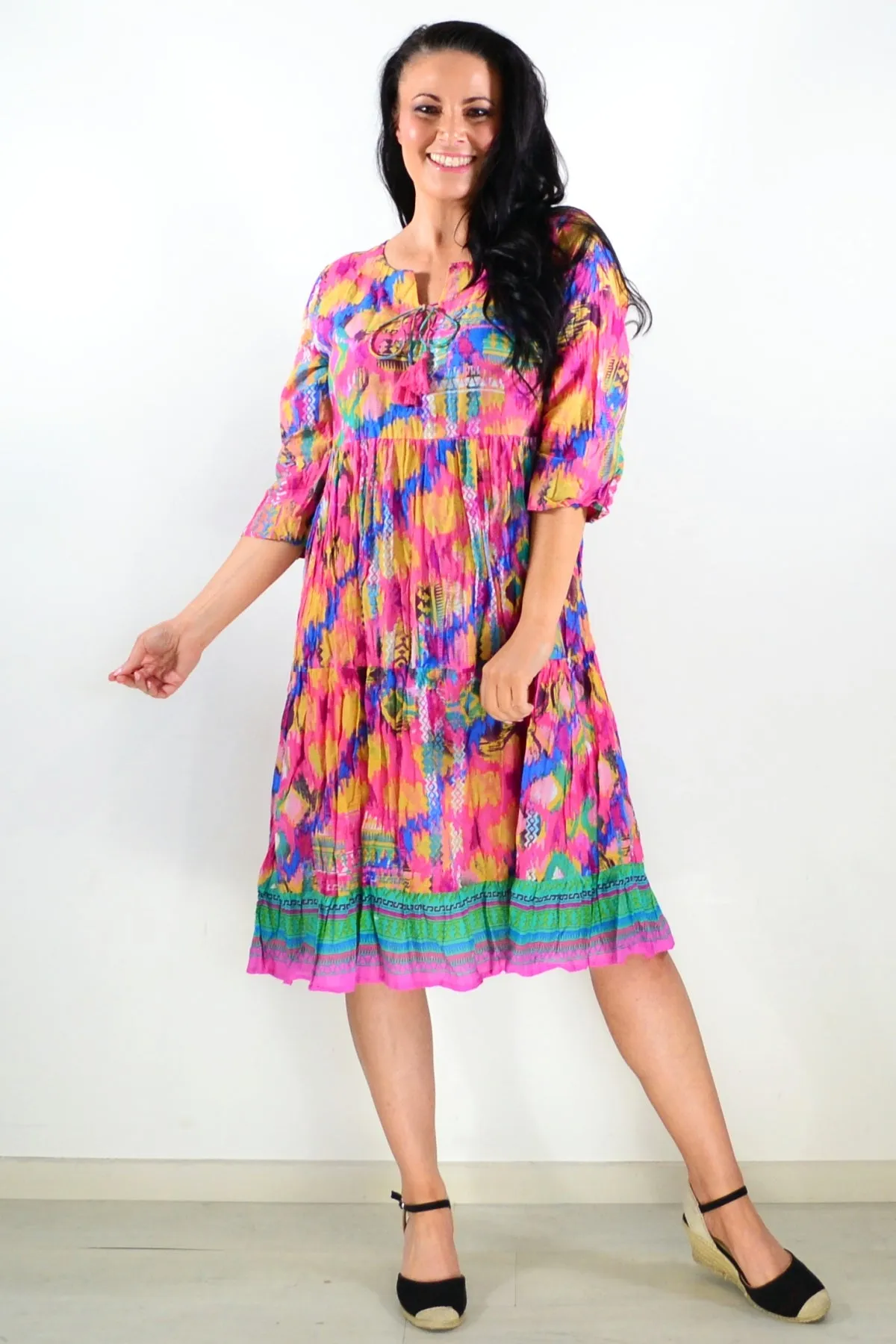 Rebecca Holi Tie Neck Tunic Dress