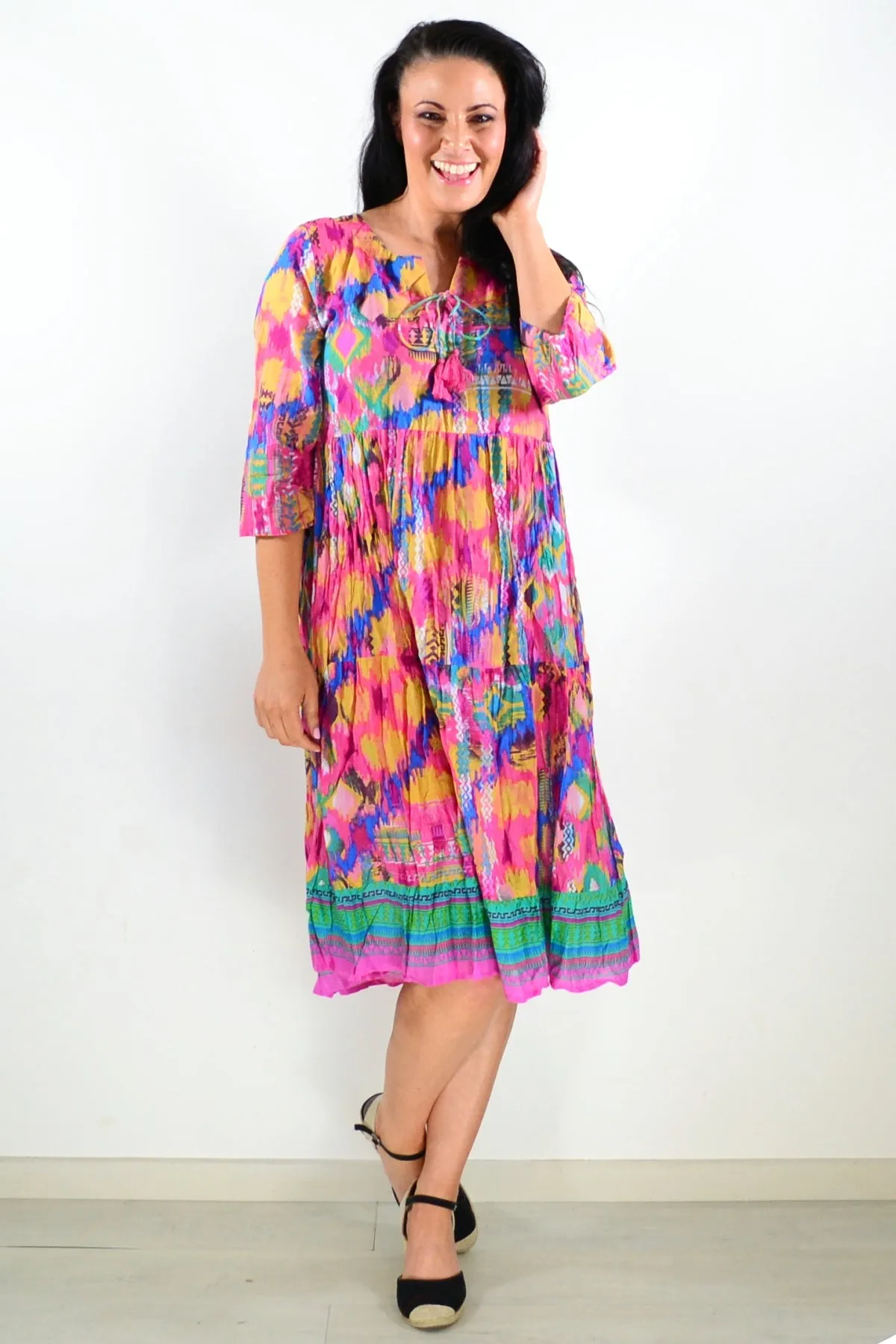 Rebecca Holi Tie Neck Tunic Dress