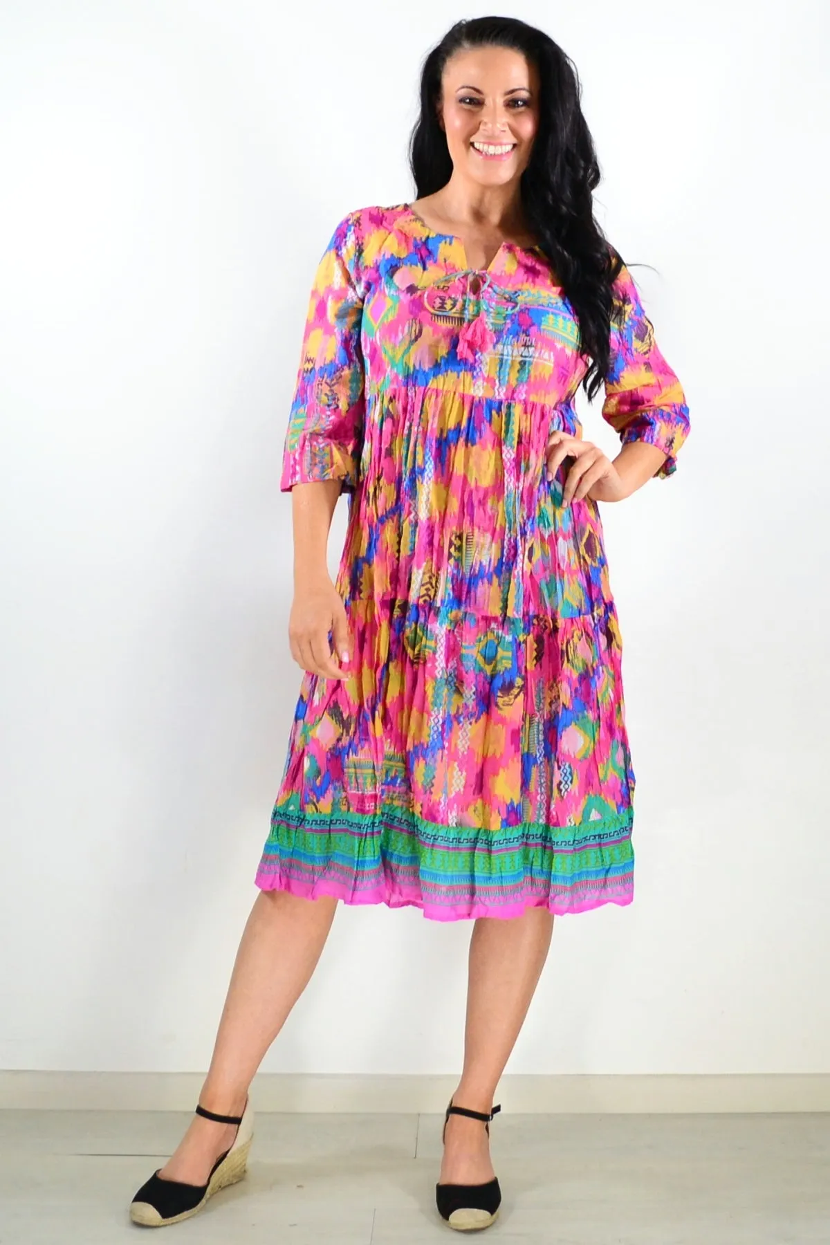 Rebecca Holi Tie Neck Tunic Dress