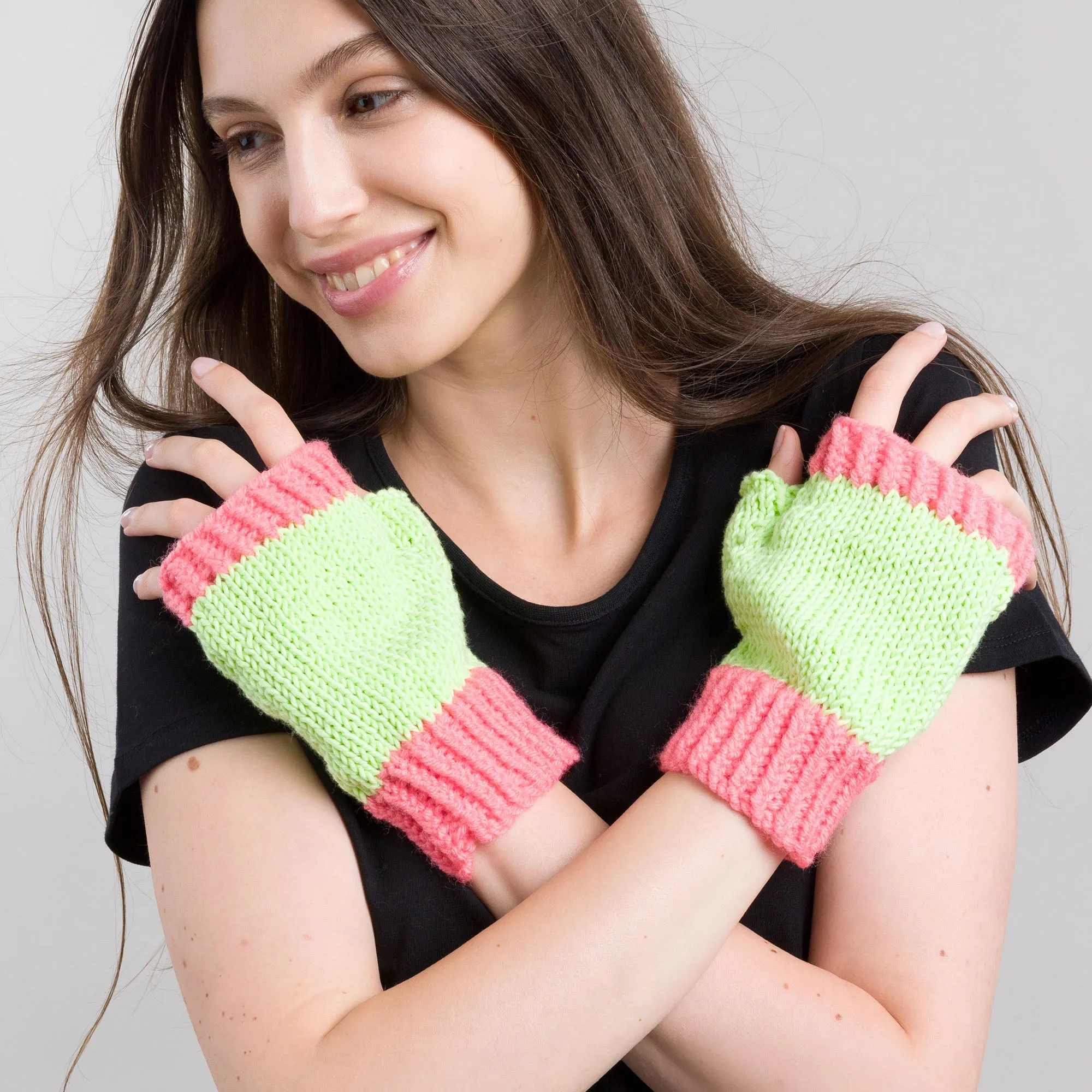 Red Heart Radiant Ribbed Knit Fingerless Mittens