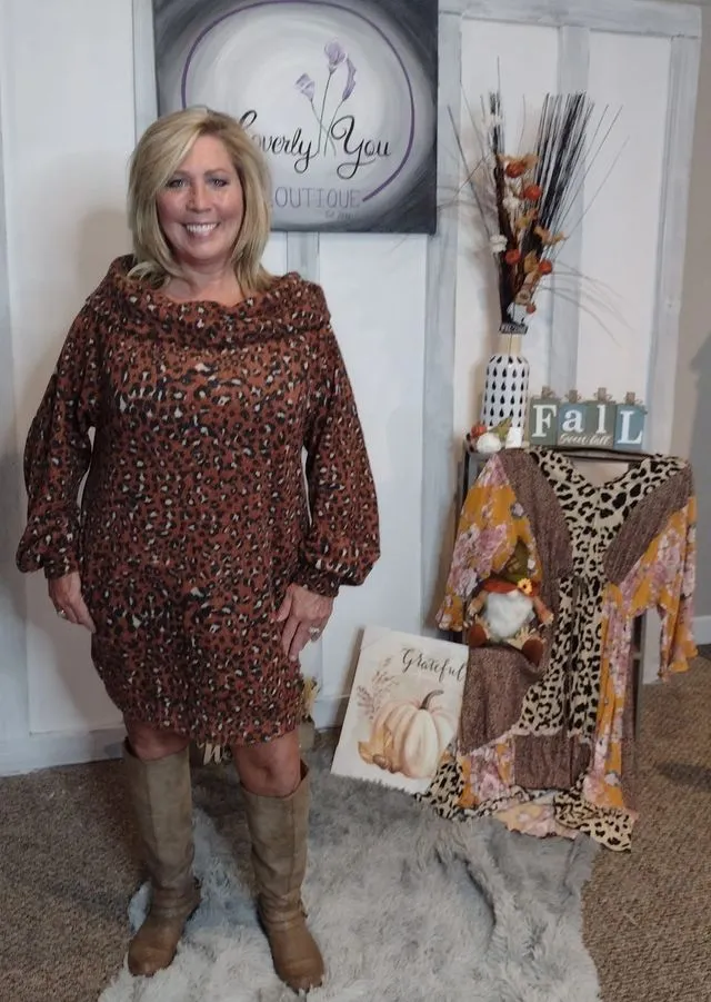 Sasha Leopard Cowl Tunic Dress