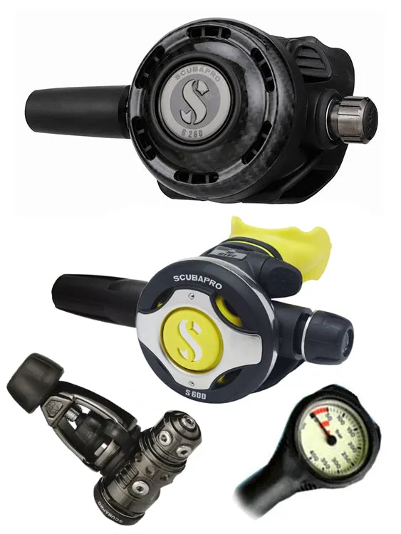 Scubapro Regulator Set: MK19 Evo Black Tech (DIN or Yoke) / G260 Carbon / Octopus & Free Termo Gauge