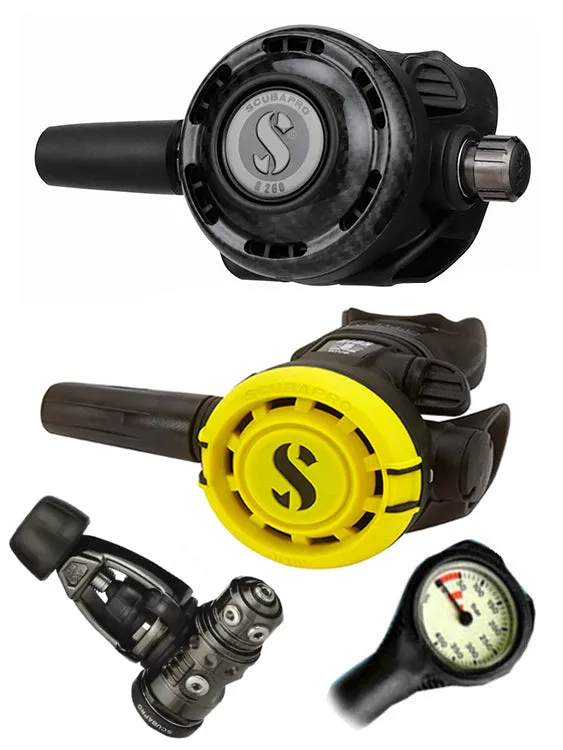 Scubapro Regulator Set: MK19 Evo Black Tech (DIN or Yoke) / G260 Carbon / Octopus & Free Termo Gauge