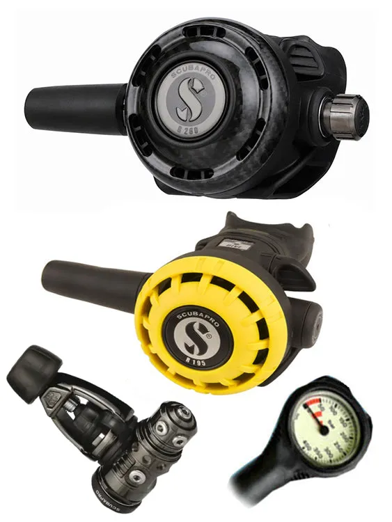 Scubapro Regulator Set: MK19 Evo Black Tech (DIN or Yoke) / G260 Carbon / Octopus & Free Termo Gauge