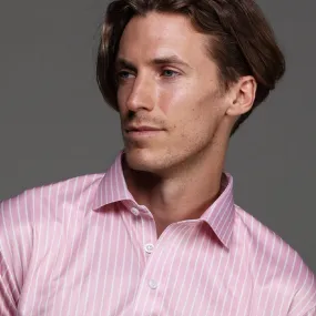 Semi-Spread Collar Polo Saint-Tropez Pink With White Stripe