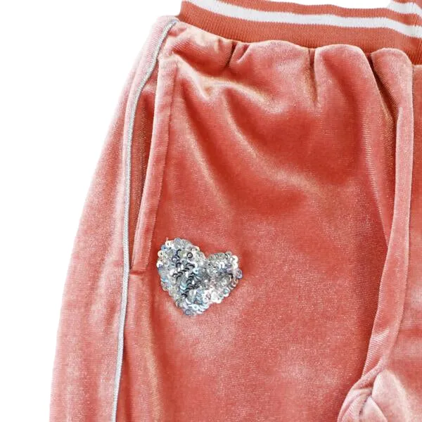 Sequin Heart Velvet Loungewear Set - Coral