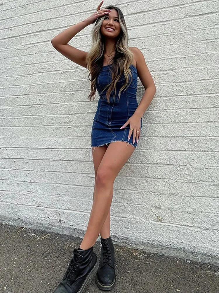 Sexy Mini Street Mini Bodycon Denim High Shoulder Off Dress